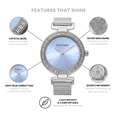 thumbnail image 2 of Ellen Tracy Women’s Silver Mesh Bracelet Watch – Round  Sky Blue Sunray Dial, Crystal Bezel, Quartz Dress Fashion Watch for Women, 2 of 7