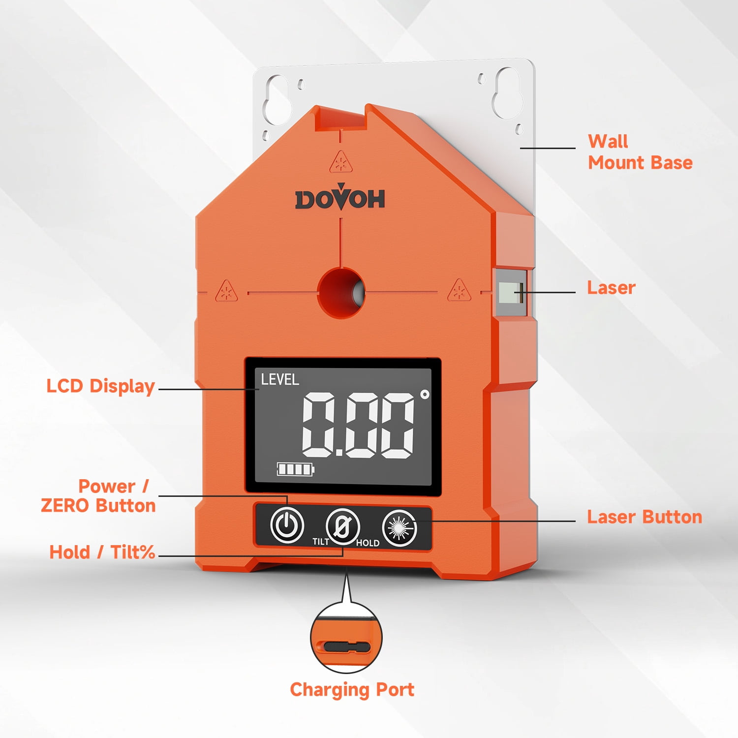 DOVOH 3-in-1 Digital Angle Finder Laser Level, Green Beam Magnetic Rechargeable Inclinometer Measuring Tool,WG-3L