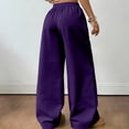 thumbnail image 4 of YIFUNIN Women's Casual Solid Color Elastic Waist Wide Leg Pants, Drawstring Loose Fit Trousers for Everyday Lounge, Comfortable Versatile Style,Purple XL, 4 of 5