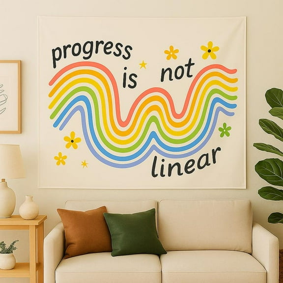 TiniDecor Progress Is Not Linear Tapestry, 30"x40" Colorful Motivational Wall Hanging, Room Decor
