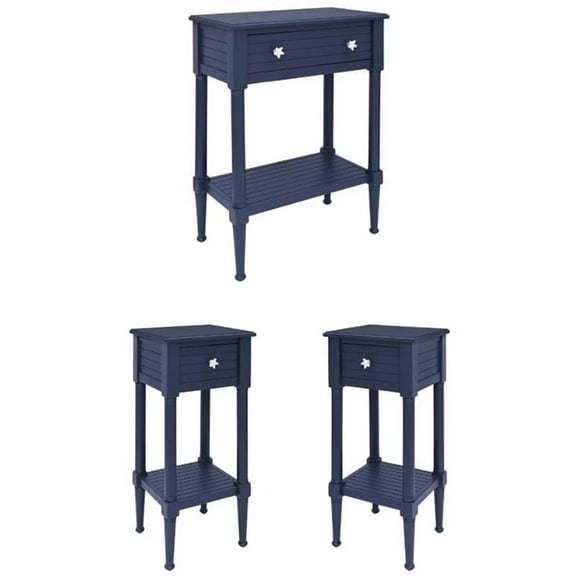 Home Square 3-Piece Set with Accent Table and 2 Side Tables in Navy