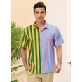 thumbnail image 2 of INSPIRE CHIC Camisas de rayas verticales para hombre Camisas informales de patchwork de verano con botones en contraste de colores verde rosa S, 2 of 6