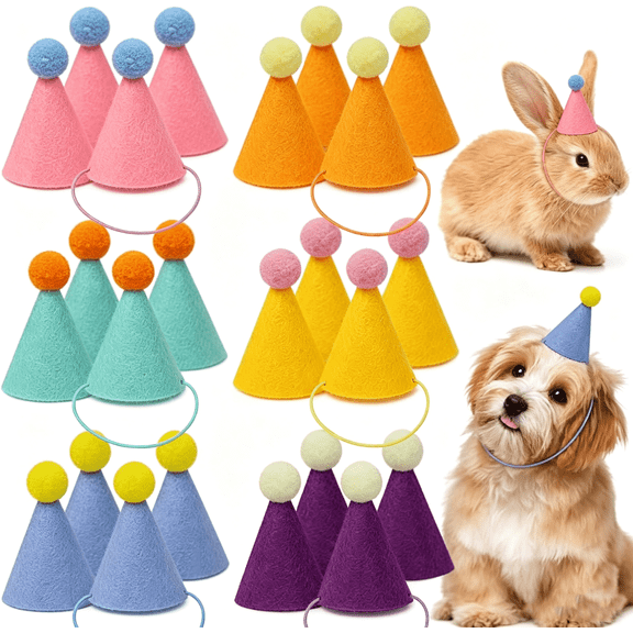 CHICAURA Felt Mini Party Hats for Stuffed Animals and Pets, 24 Count, 4.1 x 3.3 in, Assorted