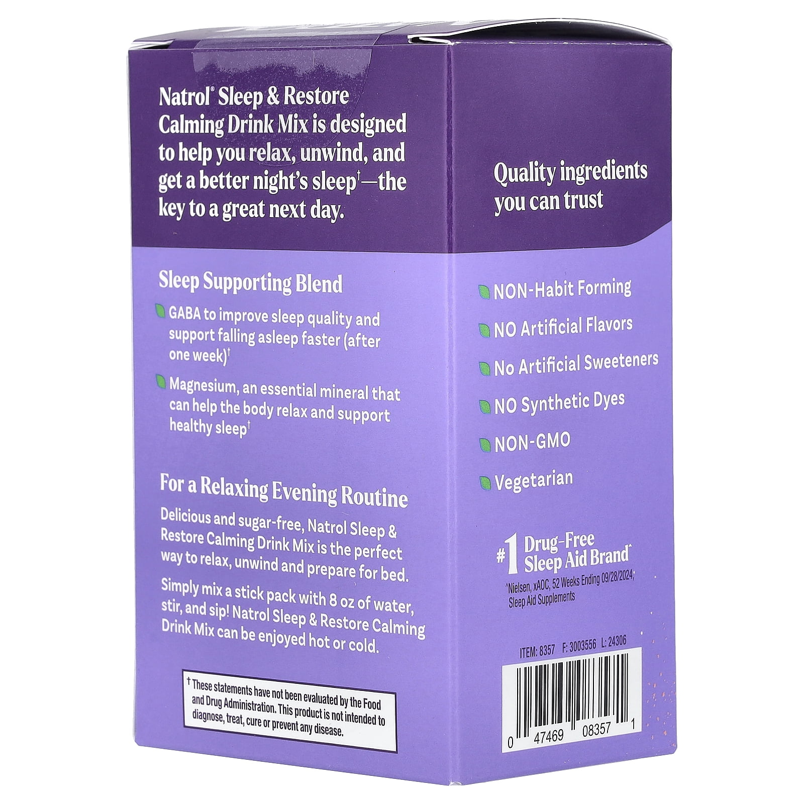 Natrol Sleep & Restore Calming Drink Mix, GABA, Magnesium Glycinate, Botanical Blend, Melatonin-Free, Essential For Your Ultimate Restorative Sleep, Cherry Flavored, 10 Stick Packs