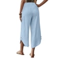 thumbnail image 5 of Lenpel Linen Pants Women Cotton Elastic High Waisted Drawstring Side Button Cropped Wide Leg Pants Baggy Casual Trousers, 5 of 6