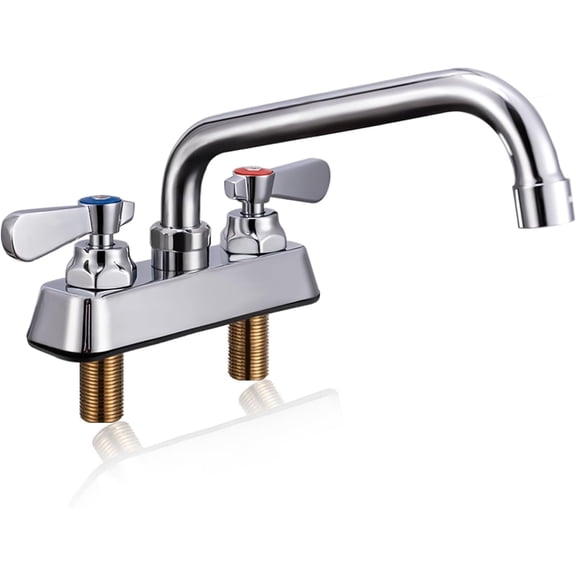 Leak-Free Bar Sink Faucet, 4 Inch Center 2 Hole Deck Mount, Commercial Sink Faucet With 8" Spread Spout, 2 Handle, Brass