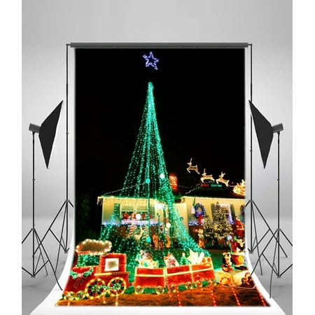 Image of HelloDecor Christmas Backdrop 5x7ft Photography Background Christmas Eve Santa Claus Colored Lights Xmas Trees Decorations Wreath Candy Canes Children Baby Kids Video Studio Photos Props