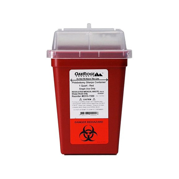 OakRidge Products 1 Quart Size Sharps and Biohazard Disposal Container,