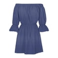 thumbnail image 4 of Women's Vintage Print Off Shoulder Mini Dress - Polyester, Bell Sleeve, Casual Loose Fit, Ideal for Summer Occasions, 4 of 5