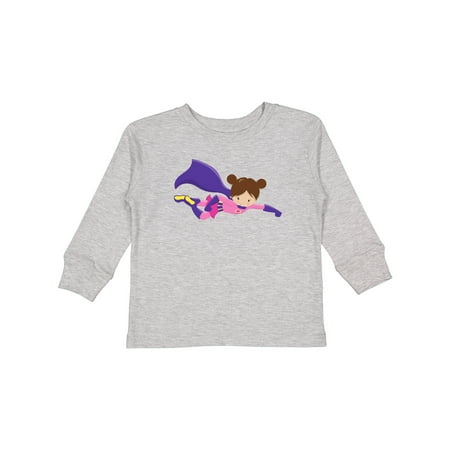 

Inktastic Superhero Girl Brown Hair Purple Cape Cute Girl Gift Toddler Toddler Girl Long Sleeve T-Shirt
