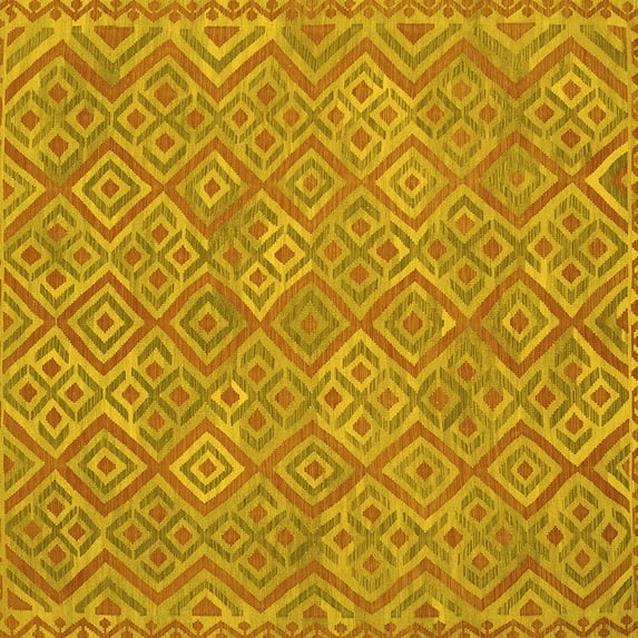 Ahgly Company Indoor Square Abstract Yellow Contemporary Area Rugs, 7' Square