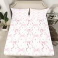thumbnail image 2 of jejeloiu Ribbon Bow Tie Queen Sheet Sets,Stars Bowknot Print Flat Sheet,Pink White Queen Fitted Sheet,Lightweight Room Decorative,4 Pieces, 2 of 7