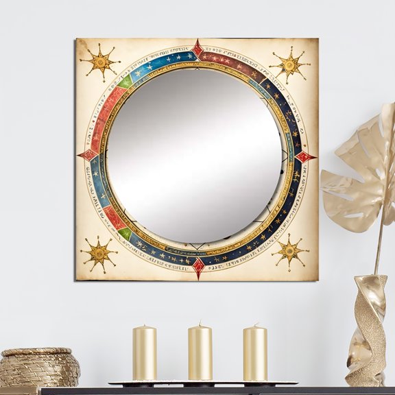 Designart "Ancient Galaxy Map Celestial Navigation II" Modern Geometric Square Mirror Wall Decor Modern - Large Brown Square Bathroom Mirror - Square Printed Wall Mirror Art