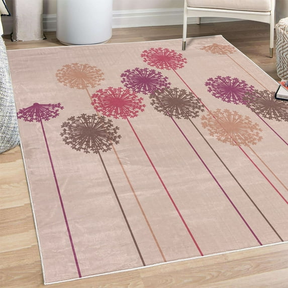 Dandelion Decorative Rug, Abstract Wildflower Silhouettes Botanical Inspirations Meadow in Summer Season, Quality Carpet for Bedroom Dorm and Living Room, 6 Sizes, Pastel Pink, by Ambesonne