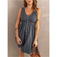 thumbnail image 5 of Vestido de verano de una sola botonadura con escote en V y cintura elástica, estilo sin mangas para mujer, 5 of 5