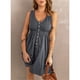 thumbnail image 5 of Estrela Vestido corto para mujer, cuello en V, frente, un solo pecho, cintura elástica, vestido sin mangas para uso de verano, gris oscuro L, 5 of 5