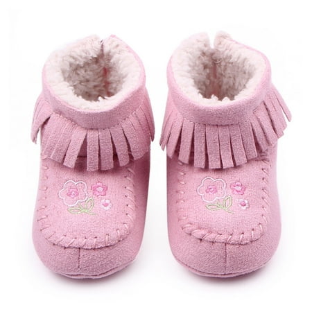 BOBORA Baby Girl Boy Winter Boots Toddler Soft Cotton Tassels Fleece Crib Shoes Booties