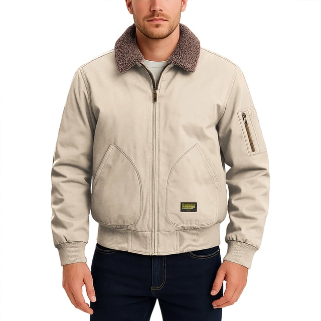 WRKEKC Men's Vintage Cafe Racer Motorcycle Jacket Genuine Leather Thermal Lined Windproof with Zipper Pockets for Cold Weather Riding Protection and Warmth White M
