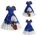 thumbnail image 2 of Pompotops Fashion Women Printing Splicing Lace Cultivation Large Type Evening Party Dress, 2 of 9