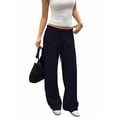 thumbnail image 3 of Womens Wide Leg Sweatpants Interior Sweat Pants with Pockets Elastic Waisted Lounge Casual Trousers Navy Blue M, 3 of 9