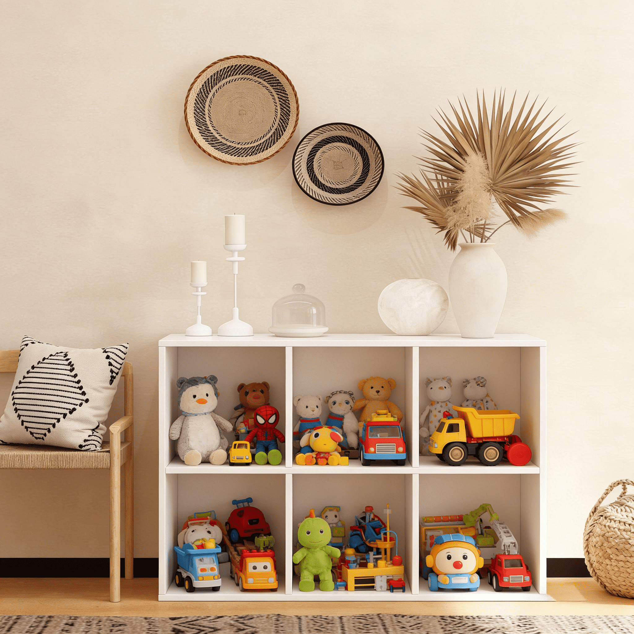 NEWADARA 6 Cube Storage Organizer,White Cube Shelf Wood Cubby Bookcase Cube Organizer Bins Wooden Book Shelves for Bedroom Living Room Nursery Playroom