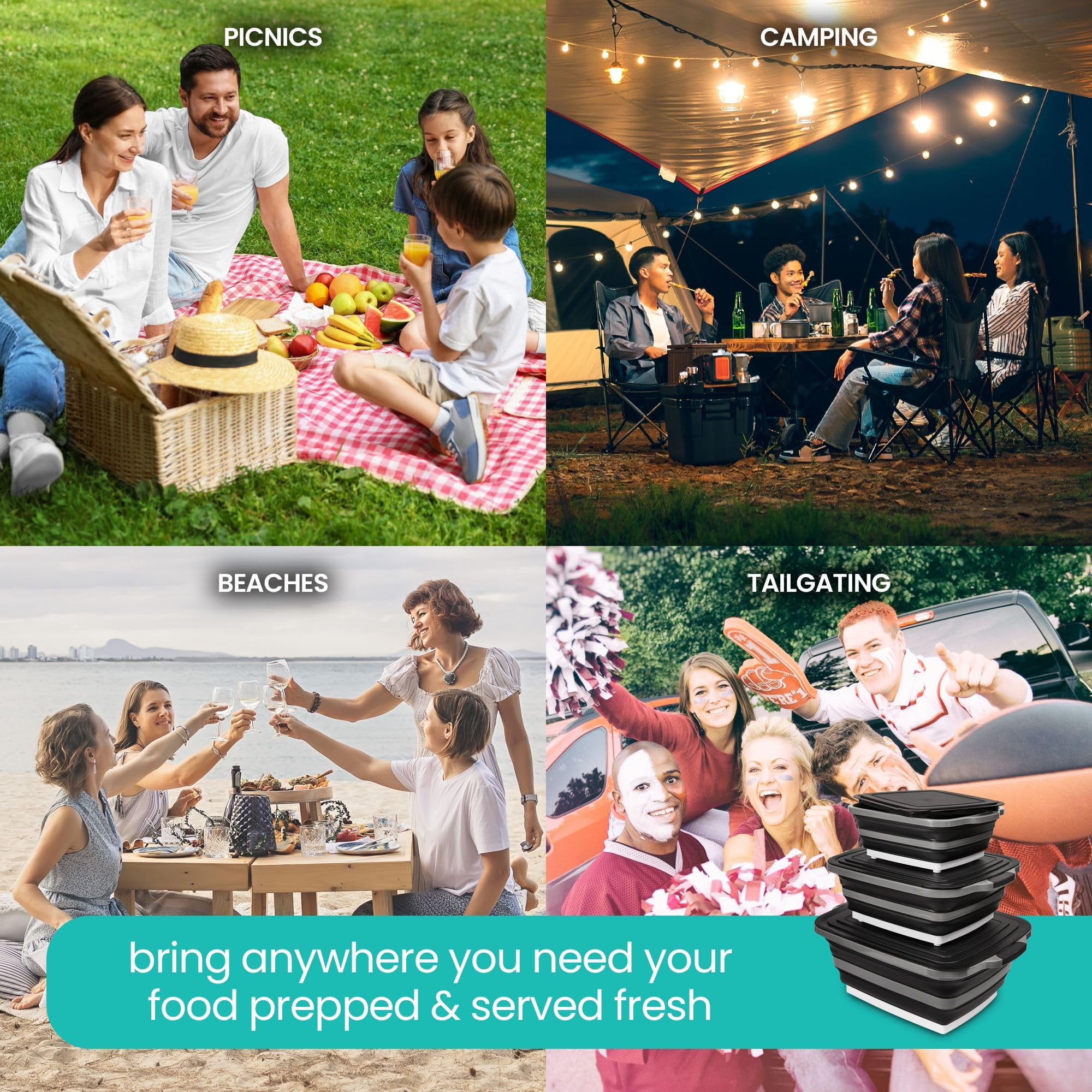 Collapsible BBQ Prep Tub with Lids and Drain Spouts, 3 Pack – Portable Meat Marinating and Grilling Trays, Cutting Board Food Storage Containers for Outdoor Cooking, Camping, Tailgating, Kitchen Prep