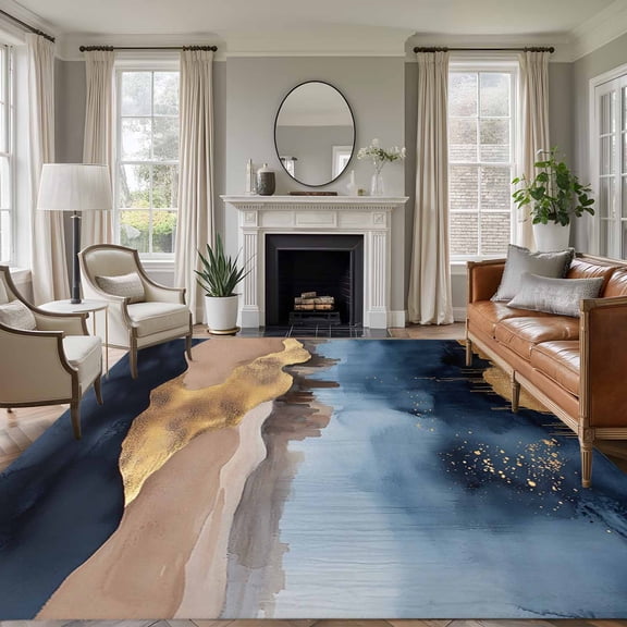 6'x9' Area Rugs, Navy Blue Brown Indoor Outdoor Area Rug for Living Room Bedroom, Modern Artwork Vintage Abstract Washable Bathroom Rugs Kitchen Floor Carpet Mats Home Decor Aesthetic