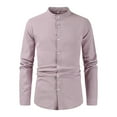 thumbnail image 2 of Aayomet Button Up Shirt Men Color Shirt Long Sleeve Half Cover Button Collarless Top (Pink, S), 2 of 3