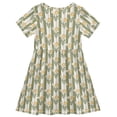 thumbnail image 2 of FORMRS Girls Short Sleeve Dress Summer Casual Round Neck A-line Beach Sundress, Sizes 2T-8T, Olive Green Flowers, 2 of 8