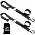 thumbnail image 1 of XSTRAP STANDARD Correas de amarre para motocicleta (paquete de 2) 3,000 lb de resistencia a la rotura Juego de amarre con hebilla de 8 pies con gancho en S y bucles suaves, color negro, 1 of 5