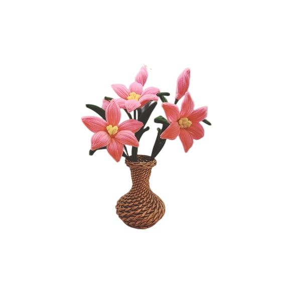 Handmade Lily Artificial Flower - Perfect Gift for Valentine's Day, Easter, Mom's Birthday, or Girlfriend,Faux Plants for Modern Dcor,2.5*4*13 IN,3 Pink Lily Packaged(Excluding Vase)