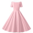 thumbnail image 6 of XUNKUSGA Summer Dress Classic Soild Color Buttoned Slim Fit Swing Dress 1950S Retro Dress Short Sleeve Shawl Collar Girls Dresses for Party Wedding,Pink,9-10 Years, 6 of 6