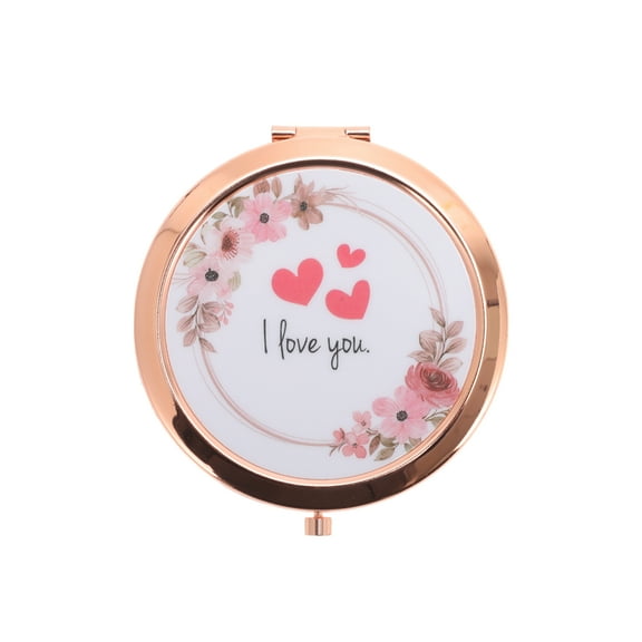 Unique Bargains 1 Pc Handheld Makeup Mirror for Travel Vacation Rose Gold Tone Metal Glass