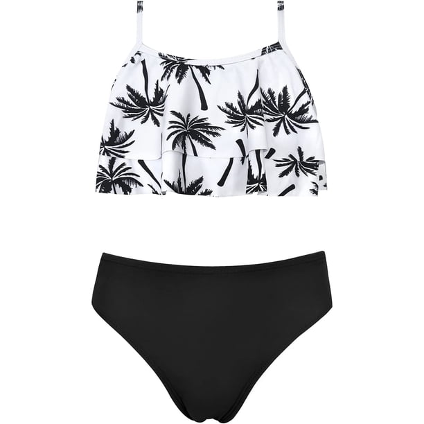 Madre e Hija Traje de baño Traje de baño Familiar Bikini con Volantes Coco Negro 8 Años Coco Negro 8 Años Xishao ropa