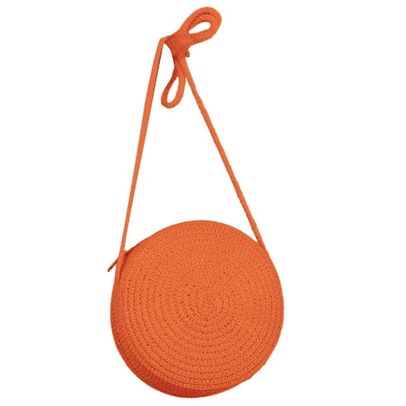 FENOHREFE Solid Color Handwoven Bag Round Shoulder Bag Crossbody Bags for Women Girl Straw Woven Bag Large Capacity Beach Bag