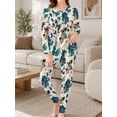 thumbnail image 4 of Ultra Soft Milk Silk Pajamas for Women Long Sleeve Top and Pants Set Tropical Botanical Sleepwear, 4 of 7