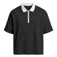 thumbnail image 6 of BVnarty Men's Summer Waffle Knit Raglan Short Sleeve Zip Lapel Top Relaxed Fit Casual Outdoor Street Daily Fashion Tee Black M, 6 of 7