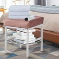 thumbnail image 3 of Tcbosik 13" Upholstered Velvet Ottoman with Storage Shelf, 300 lbs Capacity Shoe Changing Stool with White Metal Legs for Bedroom, Entryway, Living Room, Dusty Pink, 3 of 6