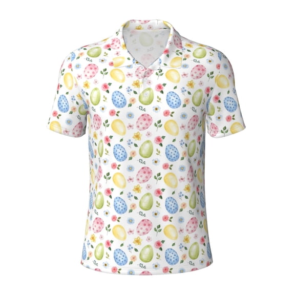 Xecao Easter Egg3 for Mens' Casual Short Sleeve Button-Down Polo Shirts for a Classic Golf Look