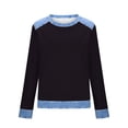 thumbnail image 5 of Womens Waffle Knit Pullover Denim Patchwork Crew Neck Long Sleeve Shirts Casual Loose Streetwear Going Out T-Shirt, 5 of 5