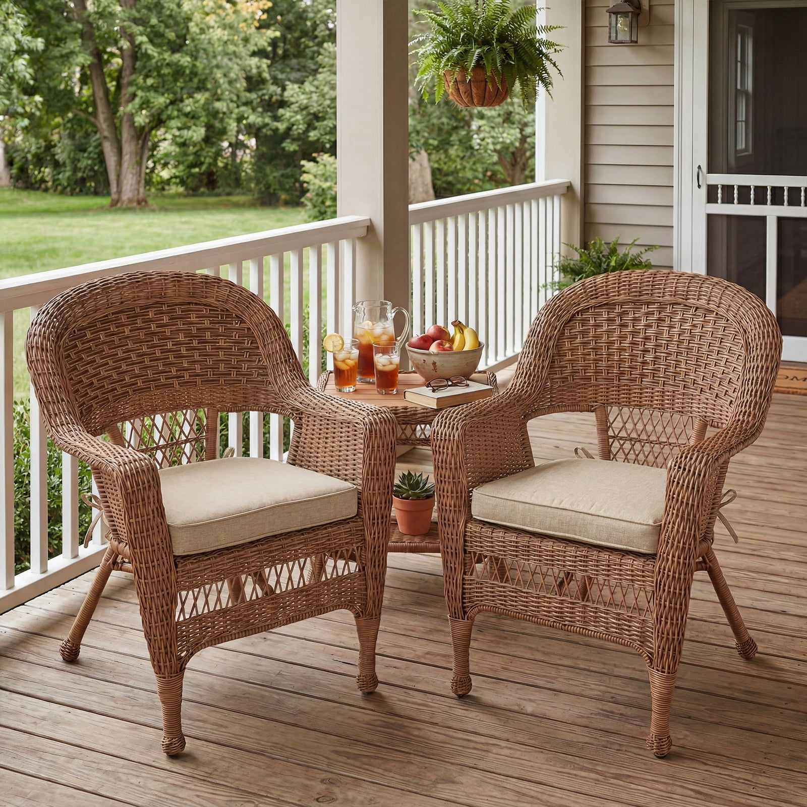 BPS 21" x 21" Outdoor Dining Chair Cushion, Water Resistant Patio Seat Cushion Pads with Ties, Set of 4 - Brown