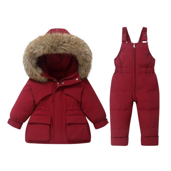 Toddler Girls Ski Snowsuits 2 Piece Windproof Waterproof Kids Insulated Jacket and Bib Overalls Snow Winter Sets (1-2 Years, Wine 01)