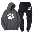 thumbnail image 3 of Sudadera con estampado de pata de perro de dibujos animados kawaii para hombre + pantalón deportivo de invierno cálido de polar, conjunto de 2 piezas, ropa deportiva holgada de gran tamaño para hombre, 3 of 5