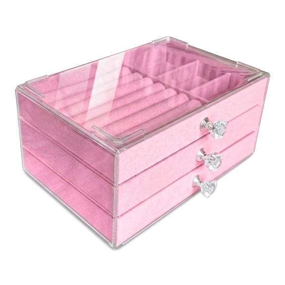 Clear Acrylic Velvet Jewelry Organizer Stackable Display Storage Earrings Necklace Rings Bracelets Box Holder Case for Women,
