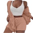 thumbnail image 4 of Lovskoo Women Fuzzy 3 Piece Outfit Pajamas Fleece Hooded Cardigan Outwear Sleeveless Crop Tops Shorts Nightwear Set Orange, 4 of 8