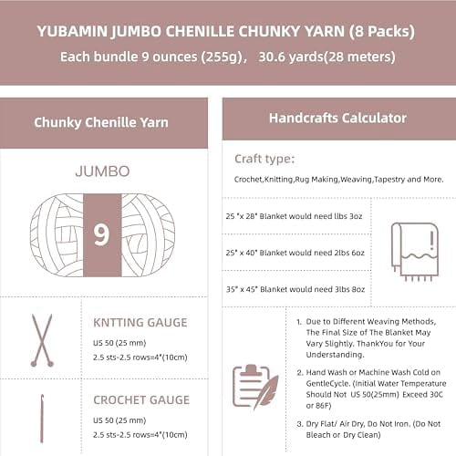 Chunky Yarn for Hand Knitting, 8 Packs Chunky Chenille Yarn for Crocheting, Bulky Thick Fluffy Yarns for Knitting, Super Bulky Blanket Yarns for Handcrafts 2045g (72oz) 245 Yards (224m)