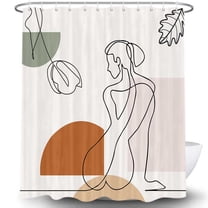 Modern Abstract Shower Curtain, Aesthetic Contemporary Art Shapes Line Woman Bathroom Shower Curtains Set Boho Cute Decorative Fabric Bath Curtain with Hooks, 69X70 inches