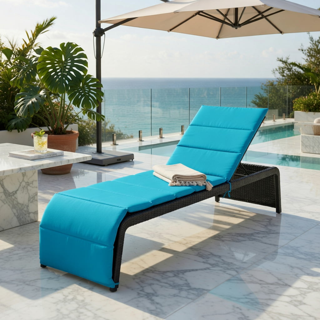 Hommoo Adjustable Outdoor Rattan Chaise Lounge Chair with Thick Cushion, Heavy-Duty Steel Frame, 5-Position Reclining Back, Weather-Resistant PE Wicker for Patio, Pool & Garden, Turquoise