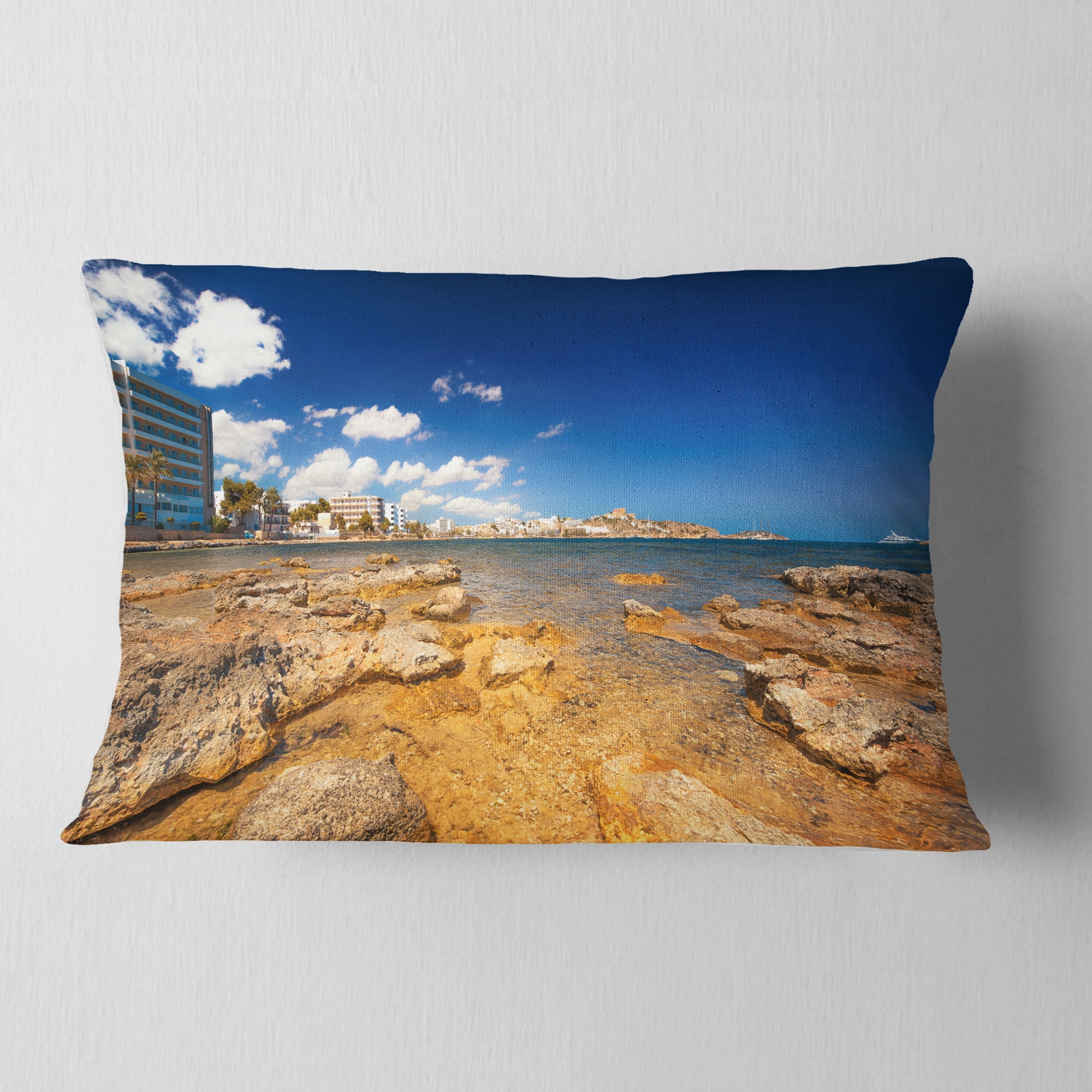 Designart Paradise Beach in Ibiza Island - Seashore Photo Throw Pillow - 12x20