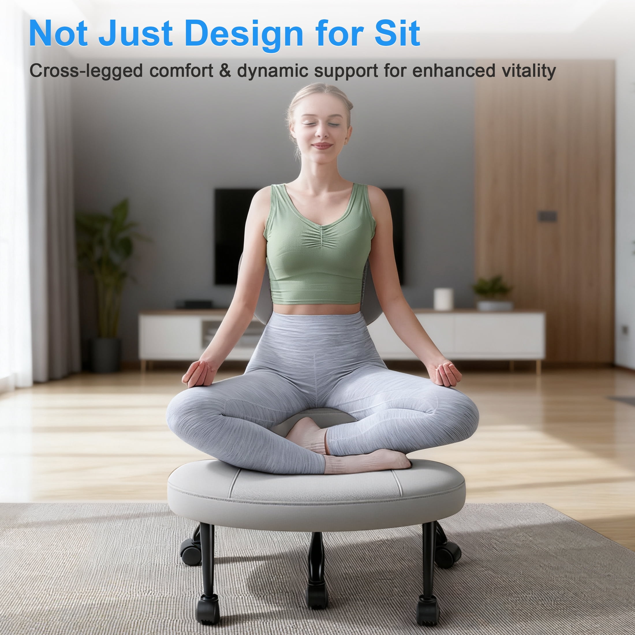 Dhole Kneeling Chair with Backrest - Ergonomic Office Chair for Cross-Leg Sitting, Adjust Height, 360° Rotating Footrest & Wheels, Posture Support for ADHD/Home Office/Meditation, Black